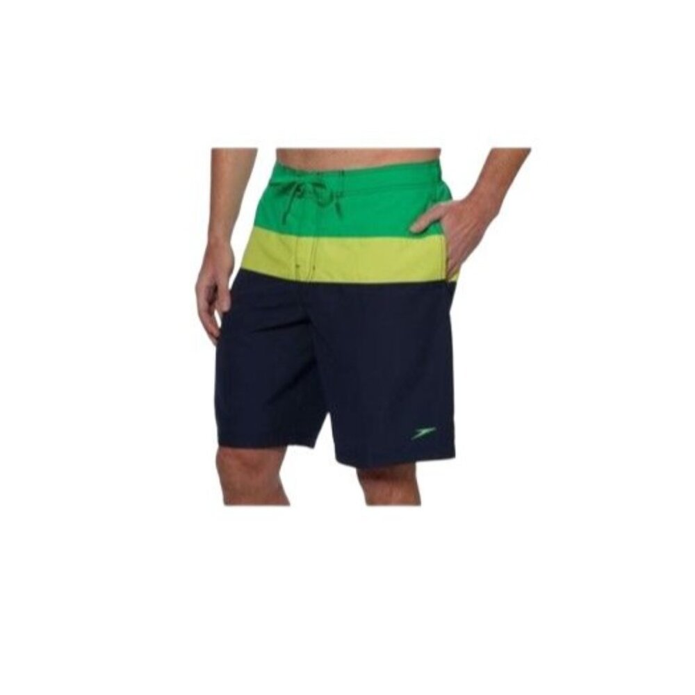 Speedo Mens Horizon Swim Trunks Size XL Green Yellow Colorblock Beach Swimwear